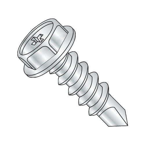 10-16 x 2 Phillips Hex Washer Full Thread Self Drilling Screw Zinc-Bolt Demon