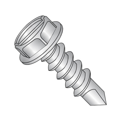 10-16 x 1 Slot Indented Hex Washer Self Drilling Screw Full Thread 410 Stainless Steel-Bolt Demon
