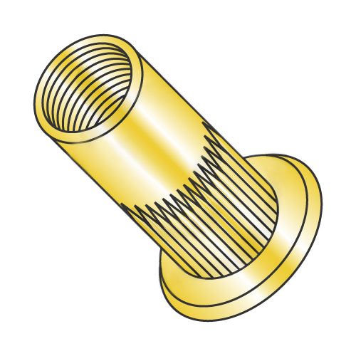 M5 x 0.8 x 3.20 Metric Flat Head Round Open-End Ribbed Threaded Insert Rivet Nut Steel Yellow Zinc-Bolt Demon
