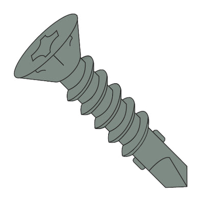 8-18 x 1 5/8 Phillips Flat with Nibs and Wings Self Drill Screw Full Thread Ceramic Green-Bolt Demon