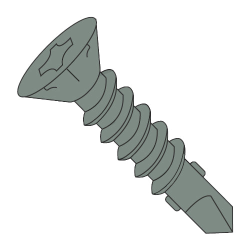 8-18 x 1 5/8 Phillips Flat with Nibs and Wings Self Drill Screw Full Thread Ceramic Green-Bolt Demon