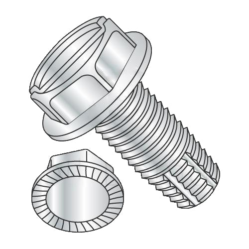 10-24 x 3/8 Slot Indent Hex Washer Serrated Thread Cut Screw Type F Full Thread Zinc-Bolt Demon