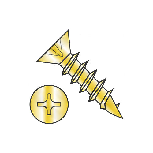 6 x 1/2 Phillips Flat Hinge Screw Coarse Thread Fully Threaded Steel Bright Brass Finish-Bolt Demon