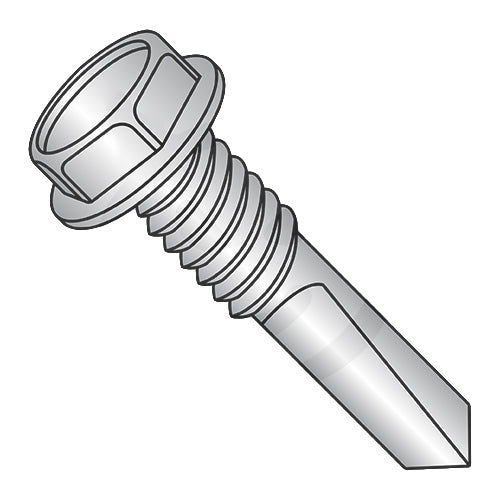 12-24 x 2 Unslotted Hexwasher Self Drilling Screw #5 Point Full Thread 410 Stainless Steel-Bolt Demon