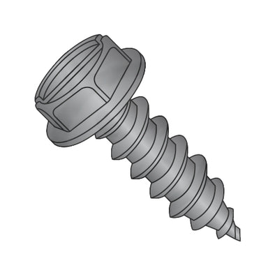 6-20 x 3/8 Slotted Indented Hex Washer Self Tapping Screw Type AB Fully Threaded Black Oxi-Bolt Demon