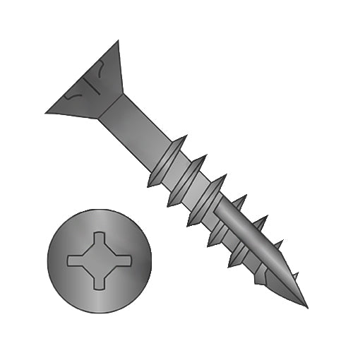 8-11 x 1 1/8 Square Phil Drive Flat w/Nibs Deep Thread Wood Screw 2/3 Thread Type 17 Black Ox-Bolt Demon