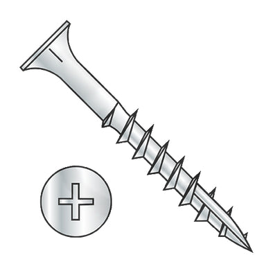 6-13 x 1 1/4 Phillips Flat Head w/Nibs Deep Thread Wood Screw Type 17 Point 2/3 Thrd Zinc & Bake-Bolt Demon
