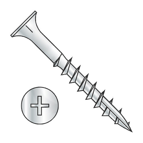 6-13 x 1 1/4 Phillips Flat Head w/Nibs Deep Thread Wood Screw Type 17 Point 2/3 Thrd Zinc & Bake-Bolt Demon