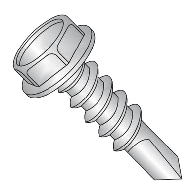 12-14 x 1 Unslotted Hex Washer With Number 4 Point Full Thread Self Drilling 410 Stainless-Bolt Demon