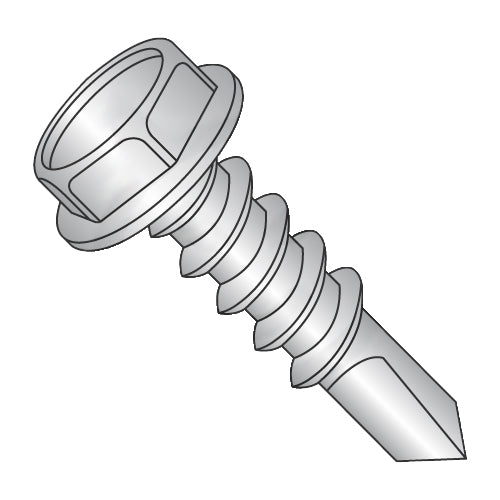 12-14 x 1 Unslotted Hex Washer With Number 4 Point Full Thread Self Drilling 410 Stainless-Bolt Demon
