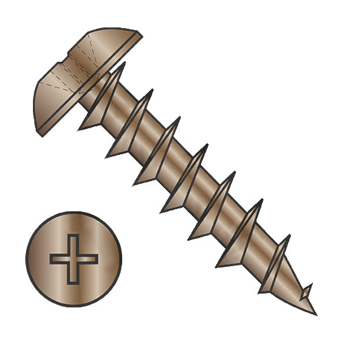 6 x 5/8 Phillips Truss Deep Thread Wood Screw Full Thread Steel Antique Brass Finish-Bolt Demon