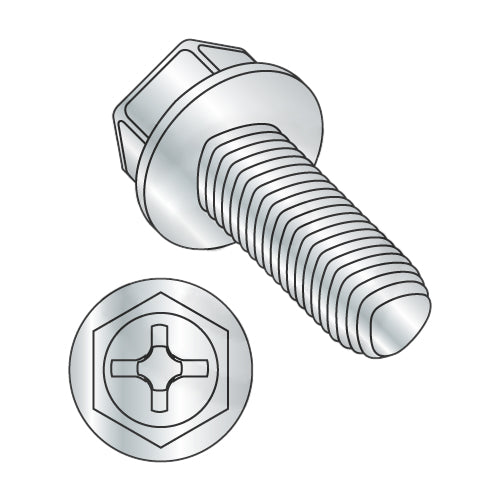 10-32 x 1/2 Phillips Indented Hex Washer Taptite Alternative Fully Threaded Zinc & Wax-Bolt Demon