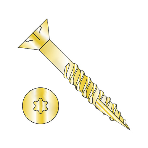 8 x 1 1/4 6-Lobe Flat Nibs Coarse Thread Type 17 Exterior Screw Partial Thread Zinc Yellow-Bolt Demon