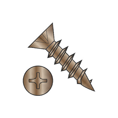 5 x 1/2 Phillips Flat Hinge Screw Coarse Thread Full Threaded Steel Antique Brass Finish-Bolt Demon