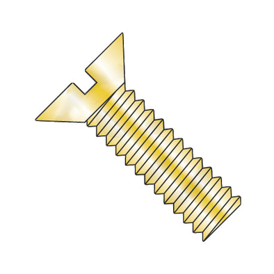 10-32 x 1/2 Slotted Flat Machine Screw Fully Threaded Zinc Yellow-Bolt Demon