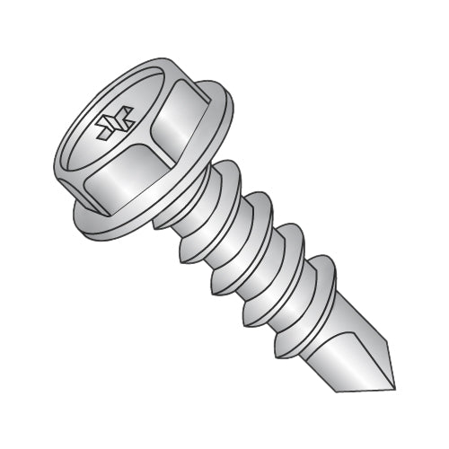 6-20 x 3/8 Phillips Hex Washer Full Thread Self Drilling Screw 18-8 Stainless Steel-Bolt Demon