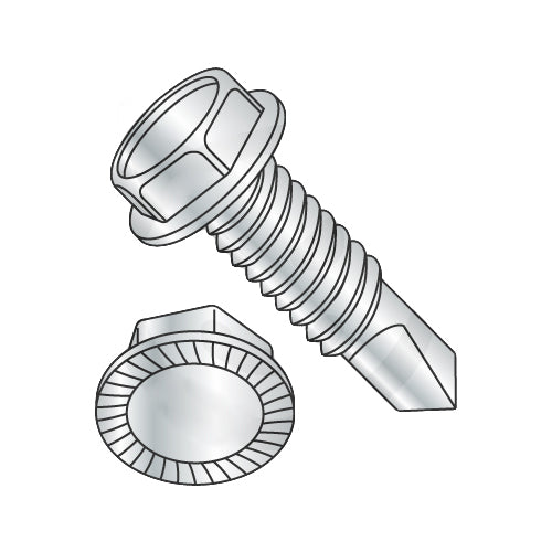 8-32 x 1/2 Unslot Ind Hexwasher Serrated Self Drilling Screw Full Thread Zinc Bake-Bolt Demon