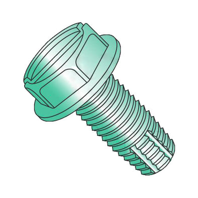 8-32 x 1/4 Slotted Ind Hex Washer Thread Cutting Screw Type F Full Threaded Zinc Green-Bolt Demon