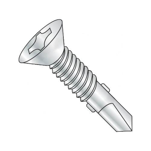 1/4-20 x 3 1/4 Phillips Flat Self Drill Screw #4 Point with Wings Full Thread Zinc & Bake-Bolt Demon