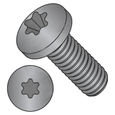 8-32 x 3/4 6-Lobe Pan Machine Screw Fully Threaded 18-8 Stainless Steel Black Oxide and Oil-Bolt Demon