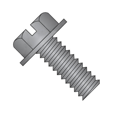 8-32 x 3/8 Slotted Indented Hex Washer Head Machine Screw Fully Threaded Black Oxide-Bolt Demon