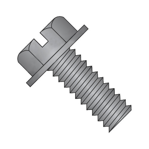 8-32 x 3/8 Slotted Indented Hex Washer Head Machine Screw Fully Threaded Black Oxide-Bolt Demon