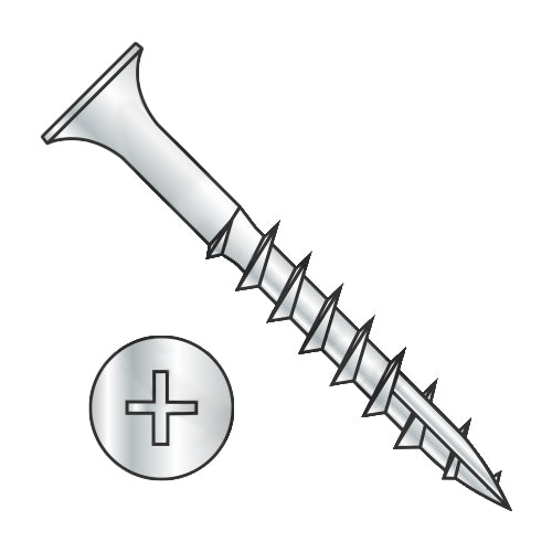 6-13 x 1 1/8 Phillips Flat No Nibs Deep Thread Wood Screw Type 17 Point 2/3 Thread Zinc-Bolt Demon