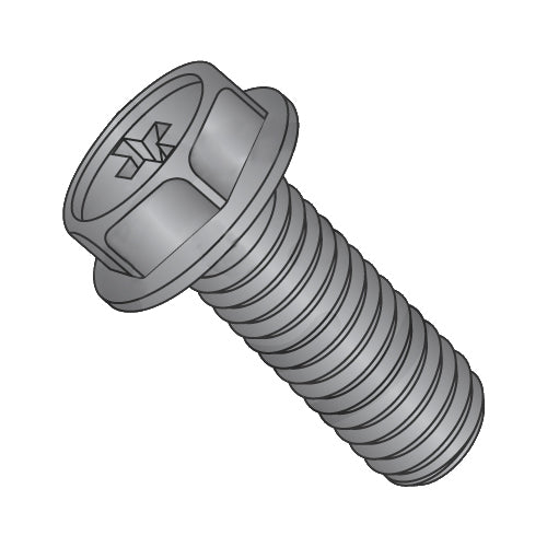 1/4-20 x 5/8 Phillips Indented Hex Washer Machine Screw Fully Threaded Black Oxide and Oil-Bolt Demon