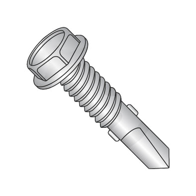 12-24 x 7/8 Unslot Hexwasher Self Drill Screw #4 Point w/Wings Full Thread 410 Stainless Steel-Bolt Demon
