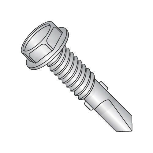 12-24 x 7/8 Unslot Hexwasher Self Drill Screw #4 Point w/Wings Full Thread 410 Stainless Steel-Bolt Demon