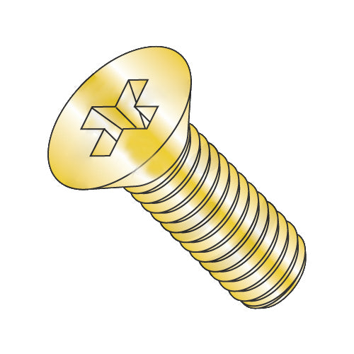 6-32 x 1/2 Phillips Flat Machine Screw Fully Threaded Zinc Yellow-Bolt Demon