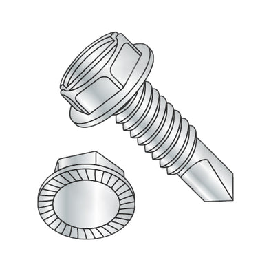 8-32 x 1/2 Slotted Indented Hex Washer Serrated Self Drilling Screw Full Thread Zinc Bake-Bolt Demon