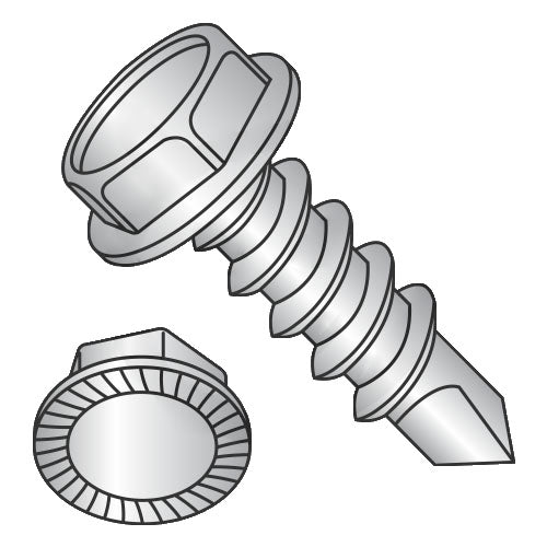 1/4-14 x 3/4 Unslotted Hexwasher Serrated Self Drilling Screw Full Thred 18-8 Stainless Steel-Bolt Demon