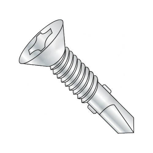 1/4-20 x 2 3/4 Phillips Flat Self Drill Screw #4 Point with Wings Full Thread Zinc & Bake-Bolt Demon