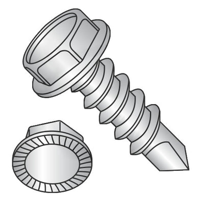 1/4-14 x 1 1/2 Unslotted Hexwasher Serrated Self Drilling Screw Full Thred 18-8 Stainless Steel-Bolt Demon