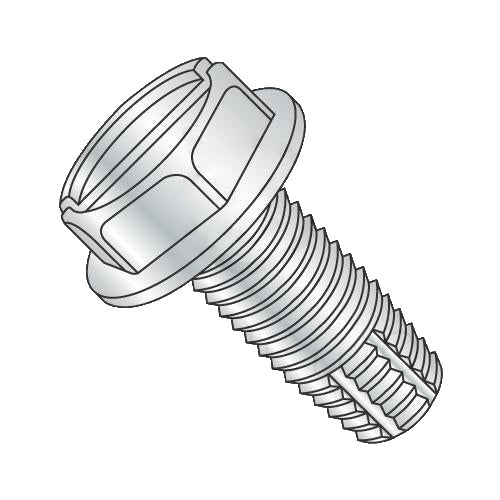 12-24 x 1 Slotted Indented Hex Washer Thread Cutting Screw Type F Fully Threaded Zinc-Bolt Demon