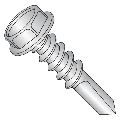 12-14 x 1 1/4 Unslotted Hex Washer With Number 5 Point Full Thread Self Drilling 410 Stainless-Bolt Demon