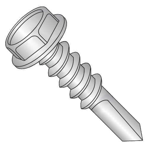 12-14 x 1 1/4 Unslotted Hex Washer With Number 5 Point Full Thread Self Drilling 410 Stainless-Bolt Demon