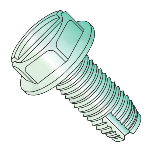 8-32 x 3/8 Slot Indent Hex Washer Thread Cutting Scr. Type 1 Fully Threaded Zinc Green-Bolt Demon