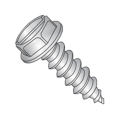 8-15 x 1/2 Slot Indent Hex Washer Self Tapping Screw Type A Fully Threaded 18-8 Stainless-Bolt Demon