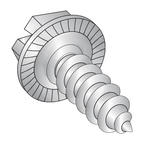 10-16 x 3/8 Indent Hex Washer Slot Self Tap Screw AB Serrated Full Thd 18-8 Stainless Steel-Bolt Demon