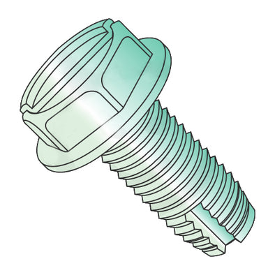 8-32 x 1/2 Slot Indent Hex Washer Thread Cutting Scr. Type 1 Fully Threaded Zinc Green-Bolt Demon