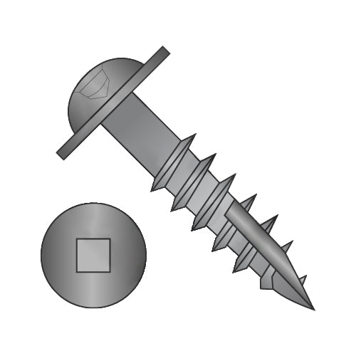 8-11 x 1 1/8 Square Drive Round Washer Head Deep Thread Type 17 Wood Screw 2/3 Thrd Black Ox-Bolt Demon