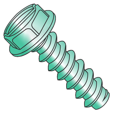8-18 x 3/8 Slotted Indented Hex Washer Self Tapping Screw Type B Fully Thread Zinc Green-Bolt Demon