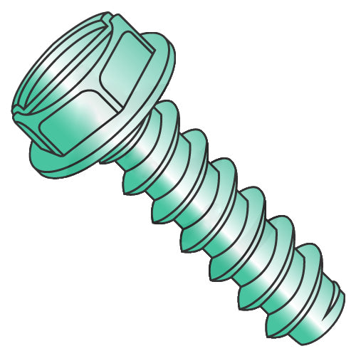 8-18 x 3/8 Slotted Indented Hex Washer Self Tapping Screw Type B Fully Thread Zinc Green-Bolt Demon