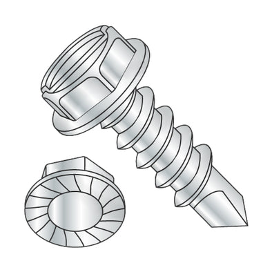 12-14 x 1 Slot Indented Hex Washer Serrated Self Drilling Screw Full Thread Zinc Bake-Bolt Demon
