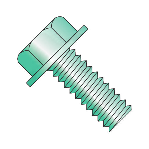 8-32 x 3/8 Unslotted Indented Hex Washer Head Machine Screw Fully Threaded Zinc and Green-Bolt Demon