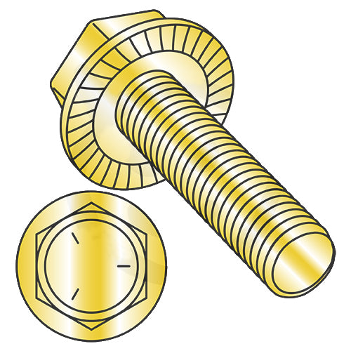 1/4-20 x 5/8 Serrated Hex Flanged Washer Full Thrd Grade 5 w/Head Markings Zinc Yellow-Bolt Demon