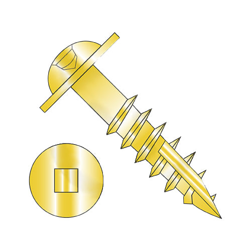 10-9 x 3 1/2 Square Drive Round Washer Deep Thread Type17 Wood Screw 2/3 Thrd Zinc Yellow Bake-Bolt Demon