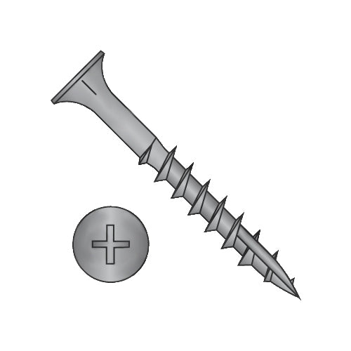 8 x 1 Phillips Flat Head with Nibs Deep Thread Wood Screw with Type 17 Point Black Ox-Bolt Demon